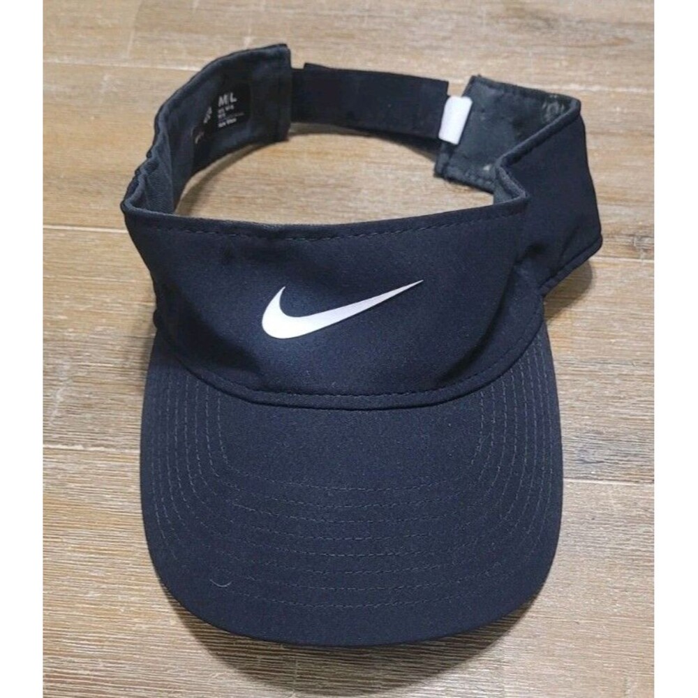 Nike Visor Hat Cap Strapback Size M/L Black Tennis Dri Fit Ace Visor Adjustable